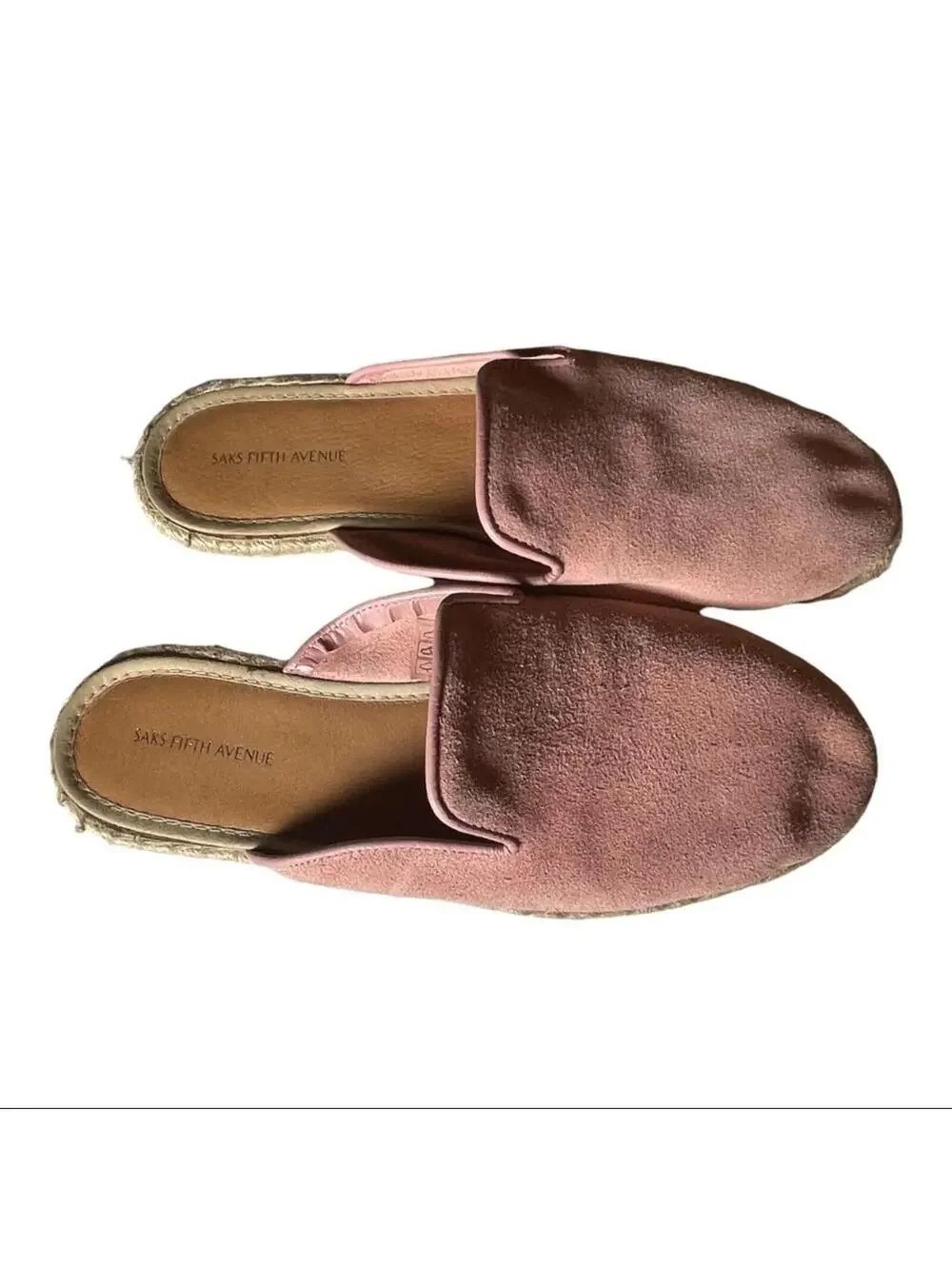 Saks Fifth Avenue Pink Suede Espadrille Mules / Slides